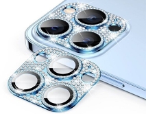 Защитная накладка на камеру iPhone 11/12 mini 3D со стразами голубая